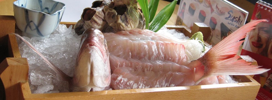 Ikizukuri Ikizukuri: aufgestellter Fisch ohne Flanken