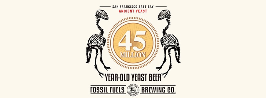 Logo der Craft Bier Firma mit zwei T-Rex-Dinosaurier mit der Zahl 45 Millionen Jahre in ihrer Mitte.