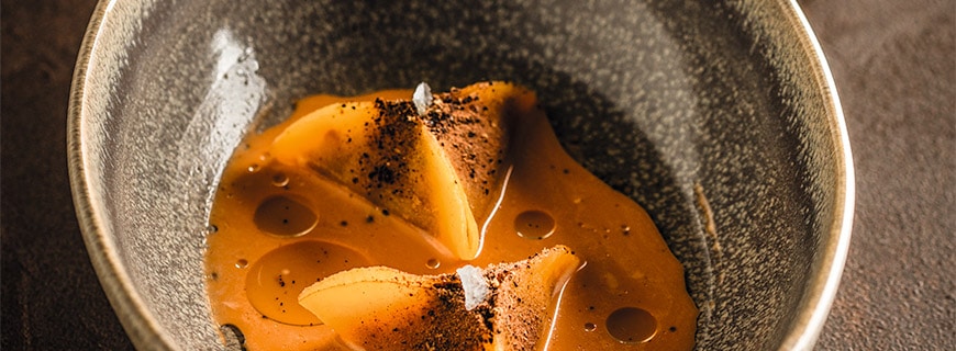 Rezept - Gert De Mangeleer Butternut Dim Sum | Bretonische Langustine | Vanille | Kakao