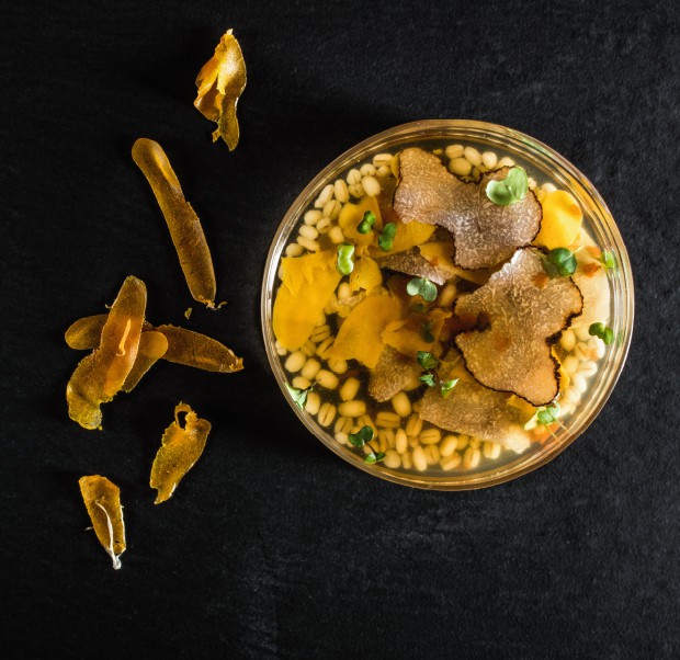 Consommé vom Schweineschwanz