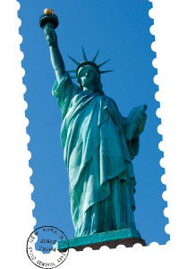 die Freiheitsstatue auf einer Briefmarke 