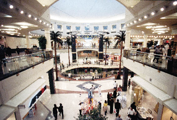 eine großflächige Shoppingmall in Dubai mit Indoorpalmen 