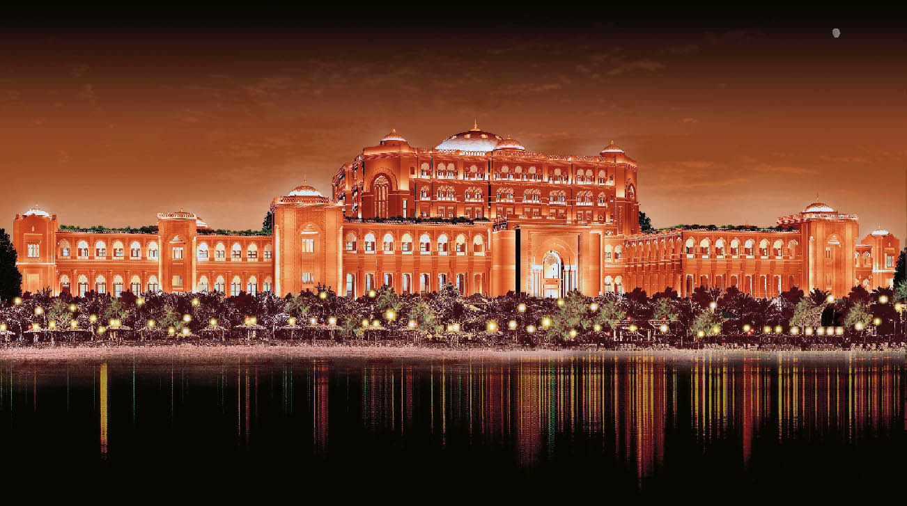 Kempinski Hotels & Resorts von außen in der Panorama Ansicht in einem Lichtmeer