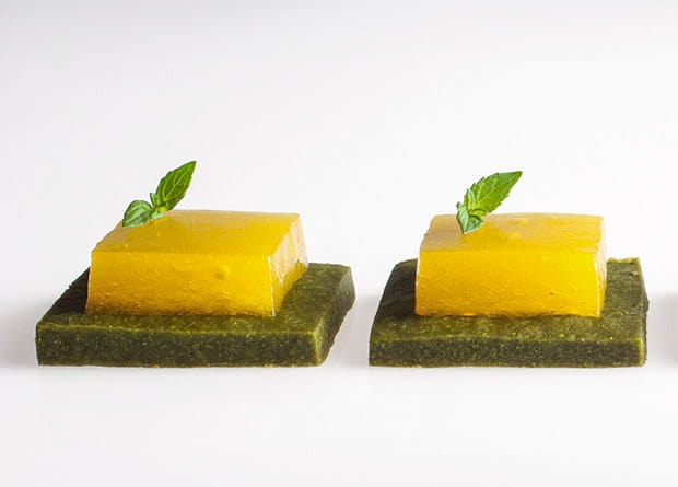 Hydrokolloide - Grüntee-Keks mit Mandarinen-Gel, Restaurant Tickets, Barcelona
