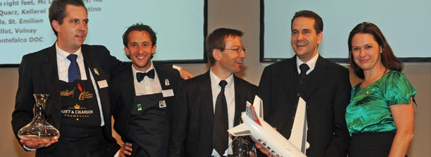Die Finalisten Andreas Jechsmayr, Jürgen Witschko, Vuljaj Ljubo, Gerhard Retter mit der Präsidentin des Österreichischen Sommelierverbandes Annemarie Foidl