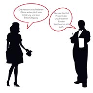 eine Illustration in schwarz weiß einer Frau und eines Kellners 
