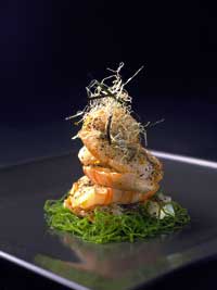 Geröstete Scampi mit Teeblättern und Scampiöl von Tetsuya Wakuda