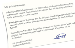 eine schriftliche Bewerbungsabsage