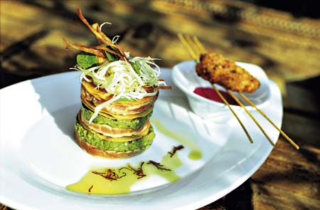Arabian Cuisine arabische Pfannkuchen mit Auberginen Spinat Creme