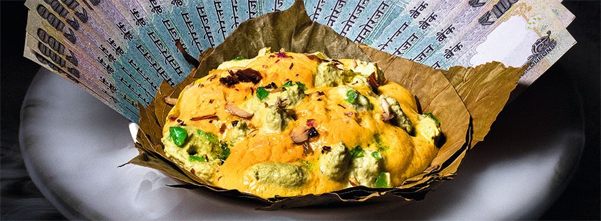 Manish Mehrotra, "Raw and Ripe Mango Daulat ki Chaat, Mango Candy Brittle"