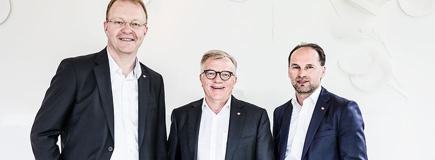 Manfred Hayböck, Geschäftsführer Trangourmet Österreich GmbH, Hansueli Loosli, Verwaltungsratspräsident der Transgourmet Holding AG und Thomas Panholzer, ebenfalls Geschäftsführer Transgourmet Österreich GmbH