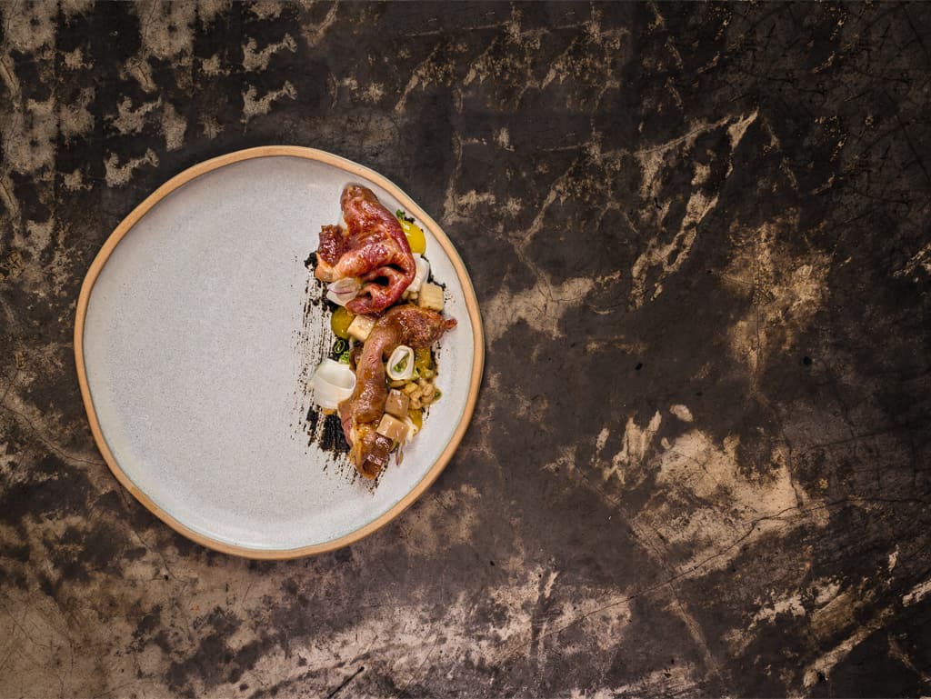 Wagyu vom Flat Iron mit Gochujang, Eigelb und Gerste by Bruce Ricketts, Restaurant Mecha Uma, Manila Wagyu vom Flat Iron mit Gochujang, Eigelb und Gerste by Bruce Ricketts, Restaurant Mecha Uma, Manila