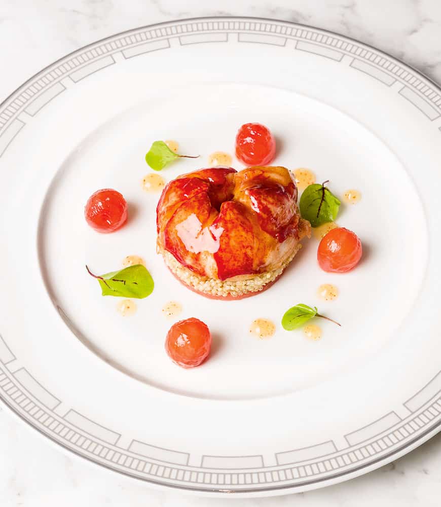 Hummer aus Cornwall mit gegrillter Wassermelone, Quinoa und Yuzu
