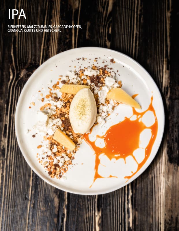 Bierhefeeis mit Granola und Quitte