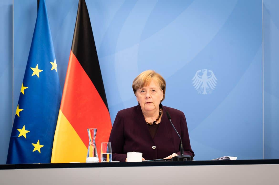 Bundeskanzlerin Angela Merkel bei der Videokonferenz