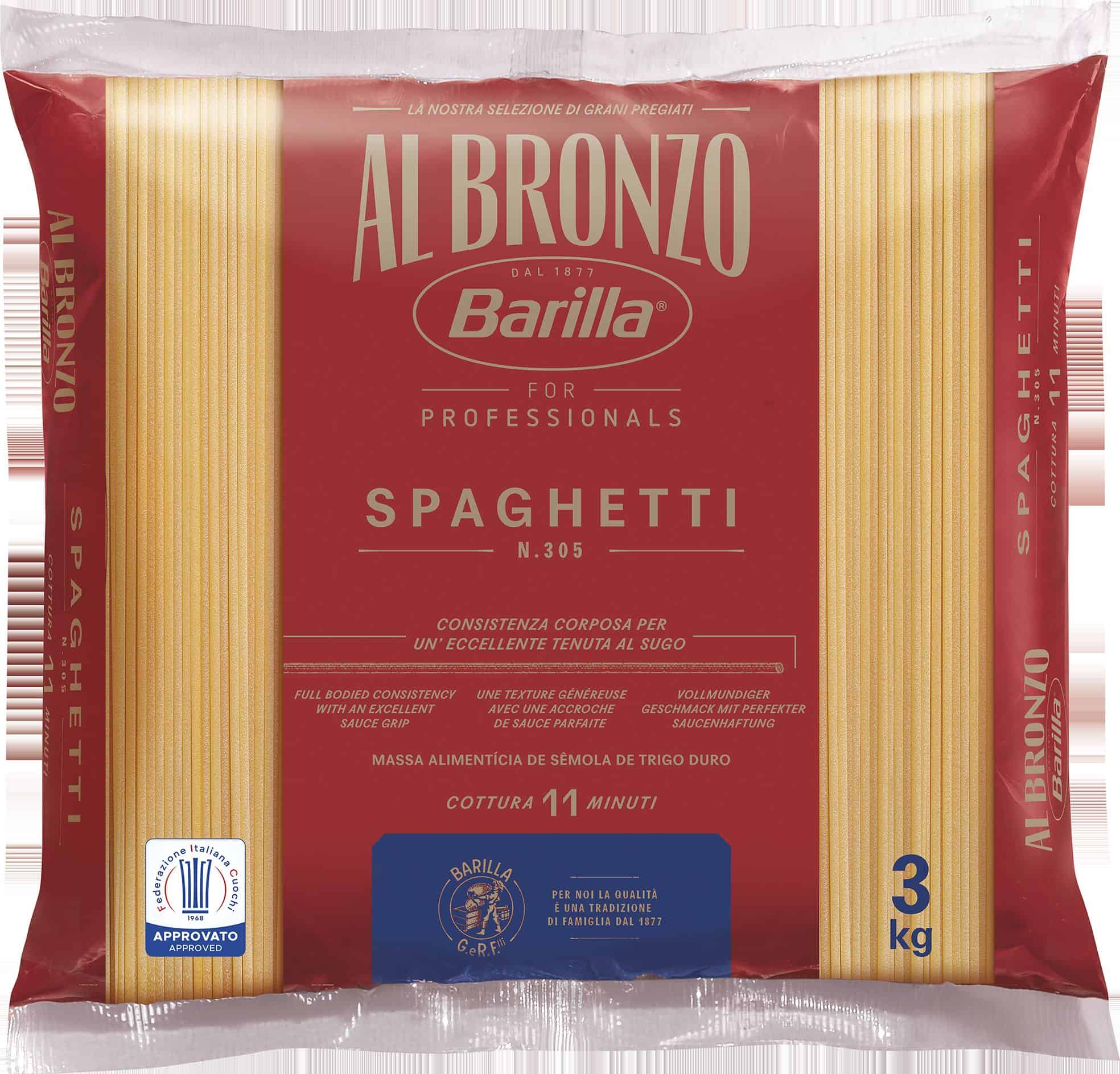 Barilla Al Bronzo Spaghetti in der 3-kg-Verpackung für die Gastronomie.
